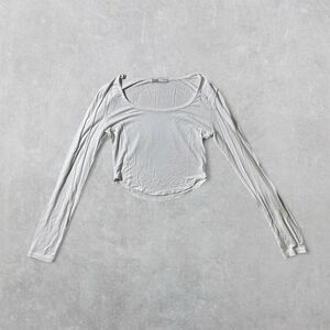 Lewkin Women's XS/Small White Cropped Scoop Neck Long Sleeve Top